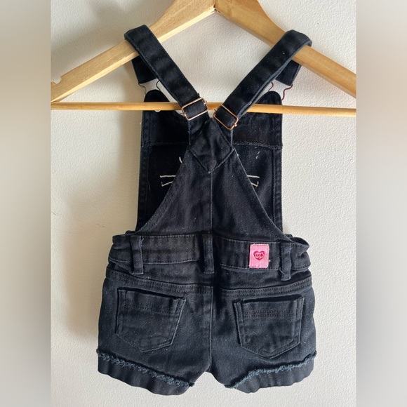 Cutie Patootie Girls Black Denim Overall Shorts Kitty - Picture 2 of 6